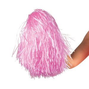 Cheerballs/pompoms - 1x - roze - met franjes en ring handgreep - 28 cm