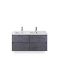 Porto Badmeubelset 120 cm - 4 laden Beton Antraciet - Keramische Wastafel Wit Slim