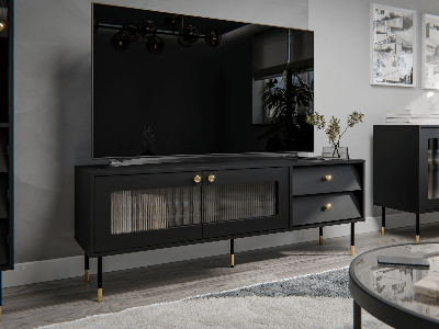Tv-meubel AURALU 2 deuren 2 lades 150 cm zwart