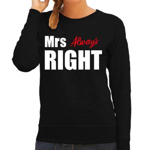 Mrs always right zwarte trui / sweater met witte tekst voor dames vrijgezellenfeest / bachelor party 2XL  -