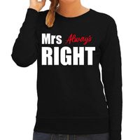Mrs always right zwarte trui / sweater met witte tekst voor dames vrijgezellenfeest / bachelor party 2XL  -