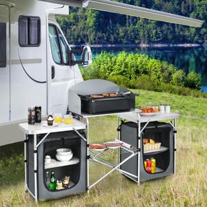 Opvouwbare Campingkeuken met Draagtas Aluminium Reiskeuken Campingkast Tentkast Grijs