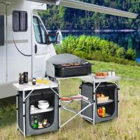 Opvouwbare Campingkeuken met Draagtas Aluminium Reiskeuken Campingkast Tentkast Grijs