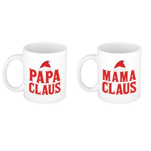 Papa en Mama Claus koffiemokken / bekers kerstcadeau vader/moeder 300 ml