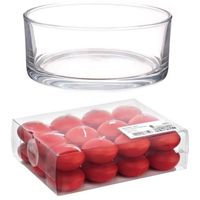 Cadeau set Lage luxe vaas 19 cm met rode drijfkaarsen - Drijfkaarsen - thumbnail