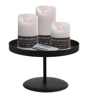 LED kaarsen/stompkaarsen - 3x st - wit - met zwart rond kaarsenbord 22 cm