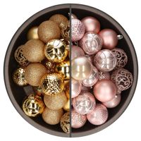 74x stuks kunststof kerstballen mix van goud en lichtroze 6 cm - Kerstbal - thumbnail
