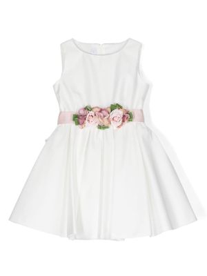 Colorichiari robe en satin à fleurs appliquées - Blanc