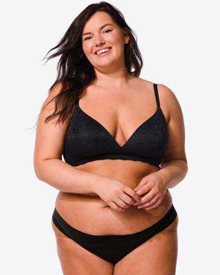 HEMA Damesstring micro lasercut met kant zwart (zwart)