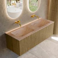 Badmeubel Mondiaz Kurve-Dlux | 130 cm | Meubelkleur Dusk | Wastafelkleur Saba | Solid surface | Wasbak beide zijden spoelbak | Zonder kraangat(en)