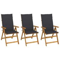 Tuinstoelen 3 st inklapbaar met kussens massief acaciahout