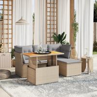 6-delige Loungeset met kussens poly rattan beige