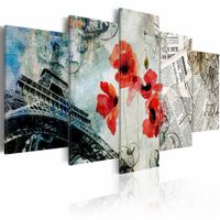 Schilderij - Romantisch Parijs, Multi-gekleurd, 5luik, wanddecoratie
