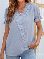 Casual Lace V Neck Loose Shirt