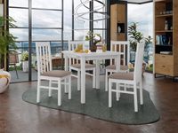 Eettafel ALITORA 80>110 cm wit met 4 stoelen en taupe kussens