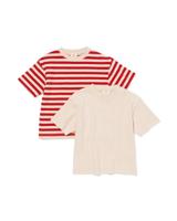 HEMA Baby T-shirts Rib Strepen - 2 Stuks Rood (rood)