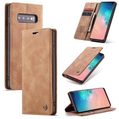 CaseMe-013 multifunctionele retro Frosted horizontale Flip lederen case voor Galaxy S10 met kaartsleuf & houder & portemonnee (bruin)