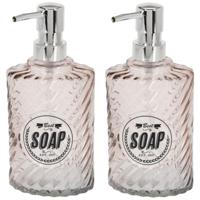 Items Zeeppompje/dispenser - 2x - 17 cm - glas - oranje - 300 ml - navulbaar - toilet/badkamer/keuke