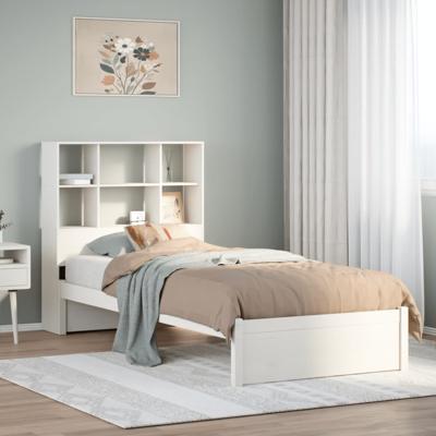 Bed met boekenkast zonder matras grenenhout wit 90x200 cm