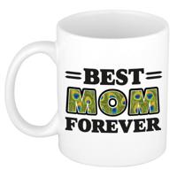 Cadeau koffie/thee mok - de beste mama voor altijd - pauw - 300 ml - keramiek