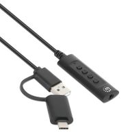 Manhattan USB-kabel Jackplug-bus 3,5 mm, USB-A stekker, USB-C stekker 1 m Zwart Met volumeregeling 153560 - thumbnail