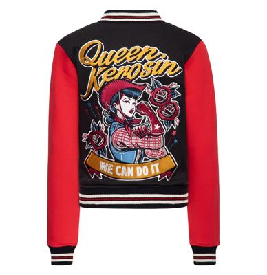 Queen Kerosin We Can Do It Cowgirl College Jacket Black & Red-3XL
