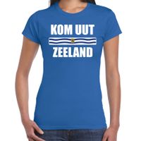 Kom uut Zeeland met vlag Zeeland t-shirts Zeeuws dialect blauw voor dames - thumbnail