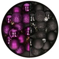 Kleine kerstballen - 28x st - zwart en paars - 3 cm - kunststof - Kerstbal - thumbnail