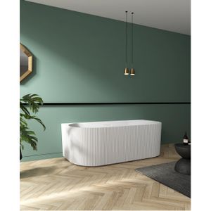 ZEZA Blend half vrijstaand bad - ribbel - 170x80x58cm - met afvoer - acryl - mat wit TW-7686-MW-170