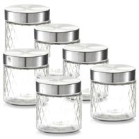 Zeller keuken voorraadpotten / bewaarpotten - 6x - 750 ml - geruit glas - 11 x 12 cm