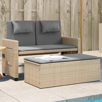 Tuinbankje verstelbaar met kussens poly rattan beige