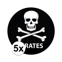Piraten thema deur / muur sticker - 5x - zwart - Dia 15 cm - rond - Feestartikelen - Jolly Roger vla