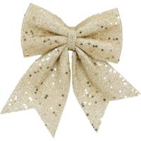 Kerst strik ornament - champagne - 20 x 24 cm - polyester - kerststrik - kerstversiering Kerst strik ornament - champagne - 20 x 24 cm - polyester - kerststrik - kerstversiering