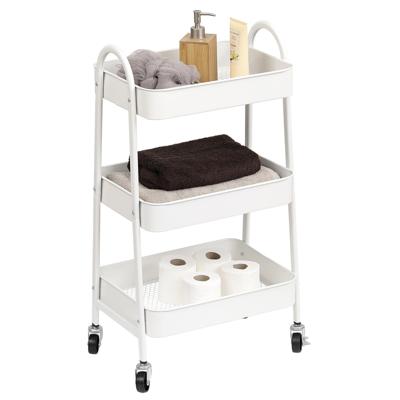 Tendance Keuken/badkamer trolley 3 laags - 43 x 31 x 79 cm - wit - metaal - met wielen