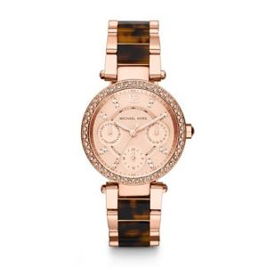 Michael Kors Dames Mini Parker Tortoise Acetaat en Rosegoudkleurig horloge MK5841