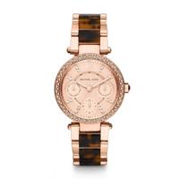 Michael Kors Dames Mini Parker Tortoise Acetaat en Rosegoudkleurig horloge MK5841