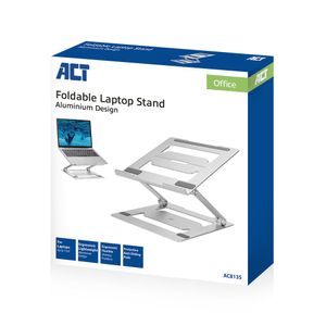 ACT Connectivity Laptopstandaard aluminium standaard Opvouwbaar, traploos in hoogte verstelbaar