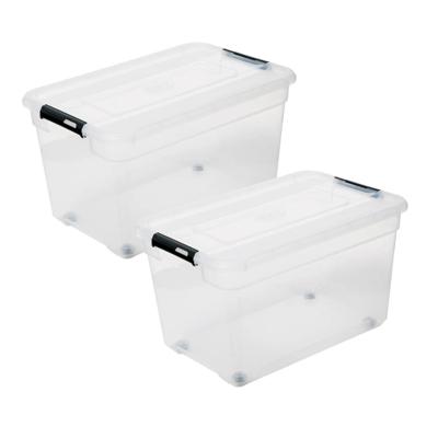 5Five opberg kist met deksel - 3x - Box - 52 liter - 58 x 39 x 34 cm - kunststof - transparant