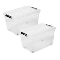 5Five opberg kist met deksel - 3x - Box - 52 liter - 58 x 39 x 34 cm - kunststof - transparant