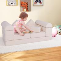 Modulaire Kinderbank 9-Delige Speelbank van Schuimrubber Bouwstenen met Comfortabele Suède Modulaire Bank voor Kinderen (Beige)