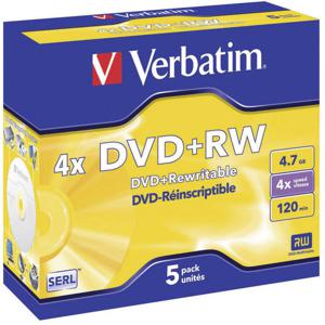 Verbatim 43229 DVD+RW disc 4.7 GB 5 stuk(s) Jewelcase Herschrijfbaar, Mat zilver oppervlak