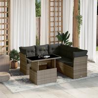 6-delige Loungeset met kussens poly rattan grijs