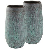 Set van 2x stuks hoge bloempotten/plantenpotten vaas van keramiek antiek brons D17 en H30 cm - Vazen - thumbnail