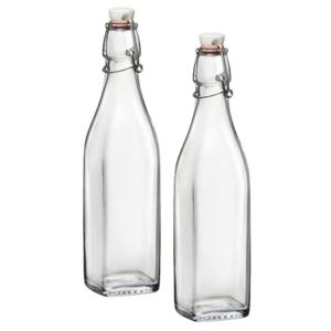 Bormioli Rocco beugelfles/weckfles - 2x - 1 liter - glas - vierkant - water/olie/azijn/sapjes