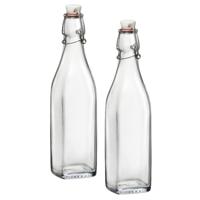 Bormioli Rocco beugelfles/weckfles - 2x - 1 liter - glas - vierkant - water/olie/azijn/sapjes - thumbnail