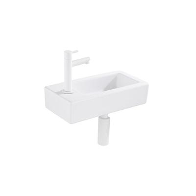 QeramiQ Fuente Fonteinset - 37.5x18.5x9cm - keramiek - kraangat links - fonteinkraan zwart mat - afvoerplug - verlaagd sifon - Glans wit SW1122449/SW696205/SW696215/SW696235