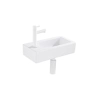 QeramiQ Fuente Fonteinset - 37.5x18.5x9cm - keramiek - kraangat links - fonteinkraan zwart mat - afvoerplug - verlaagd sifon - Glans wit SW1122449/SW696205/SW696215/SW696235