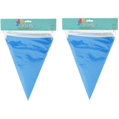 Party Vlaggenlijn - 2x - binnen/buiten - plastic - blauw - 600 cm - 25 vlaggetjes