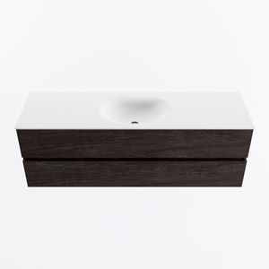 MONDIAZ VICA 150cm badmeubel onderkast Dark Brown 2 lades. Wastafel MOON midden 1 kraangat, kleur Talc.