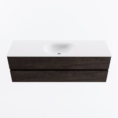 MONDIAZ VICA 150cm badmeubel onderkast Dark Brown 2 lades. Wastafel MOON midden 1 kraangat, kleur Talc.